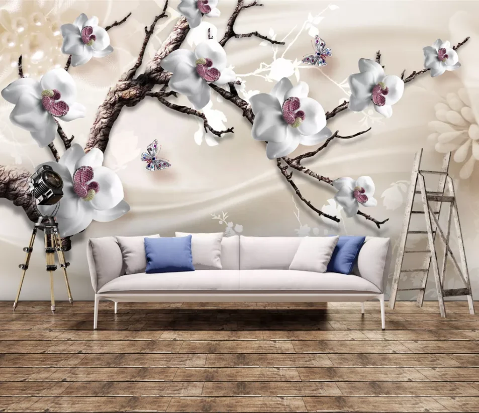 ZHIHAI 3D silk orchid flower TV background wall wallpaper home decoration
