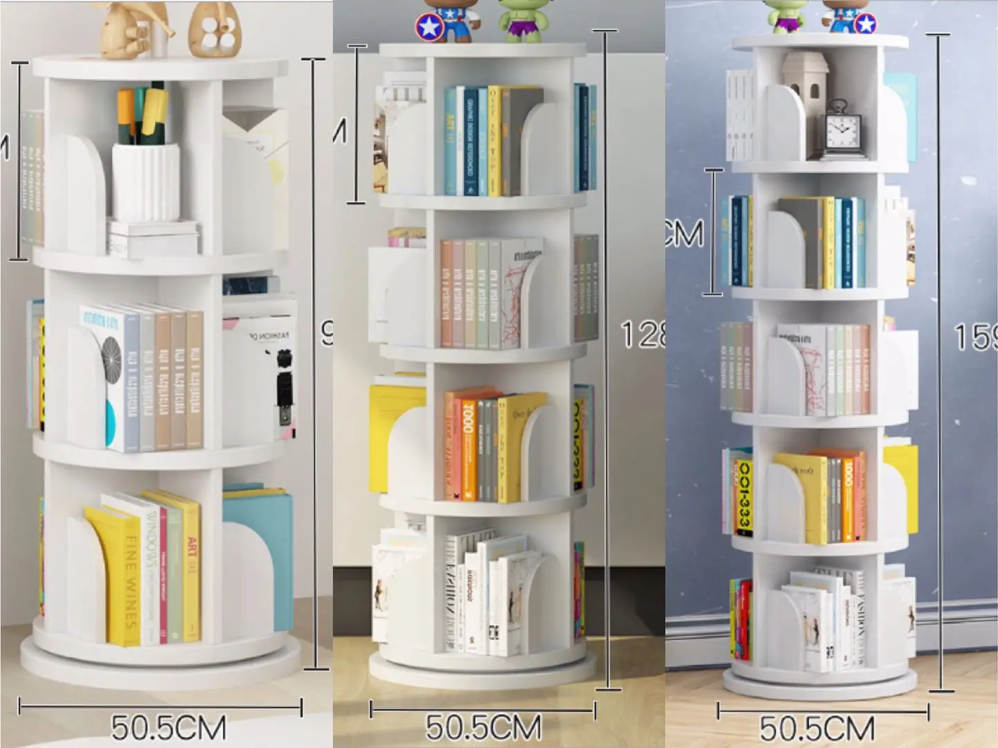 Kids Rotatable Bookshelf 360 Degree Wood Bookcase Revolving Storage Holders Racks Bookcase for Children