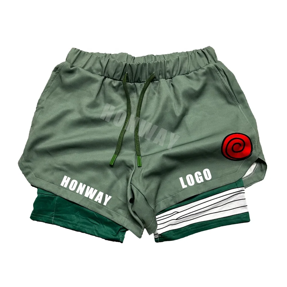 Customized Logo Mens Push Up Squat Gym Fitness Short Anime Double Layered Shorts Suitable For Men
