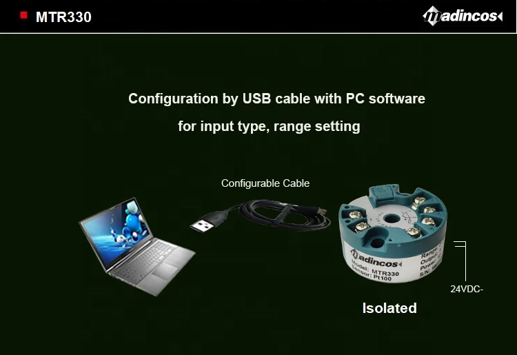 MTR330:Madincos Isolated Universal Programmable K,S,E,T,N,J Thermocouple+PT100 Head Mounted Temperature Transmitter to 4-20mA