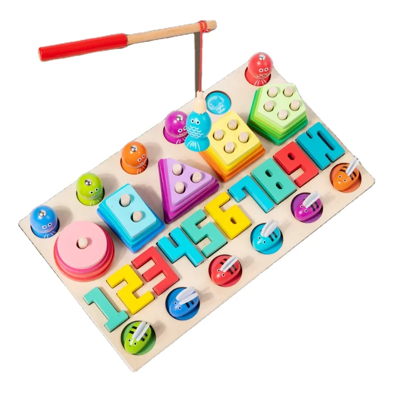 educational toy Magnetic fishing  toy clip bee set Two Sided Logarithmic Board Stacking Toys for kids