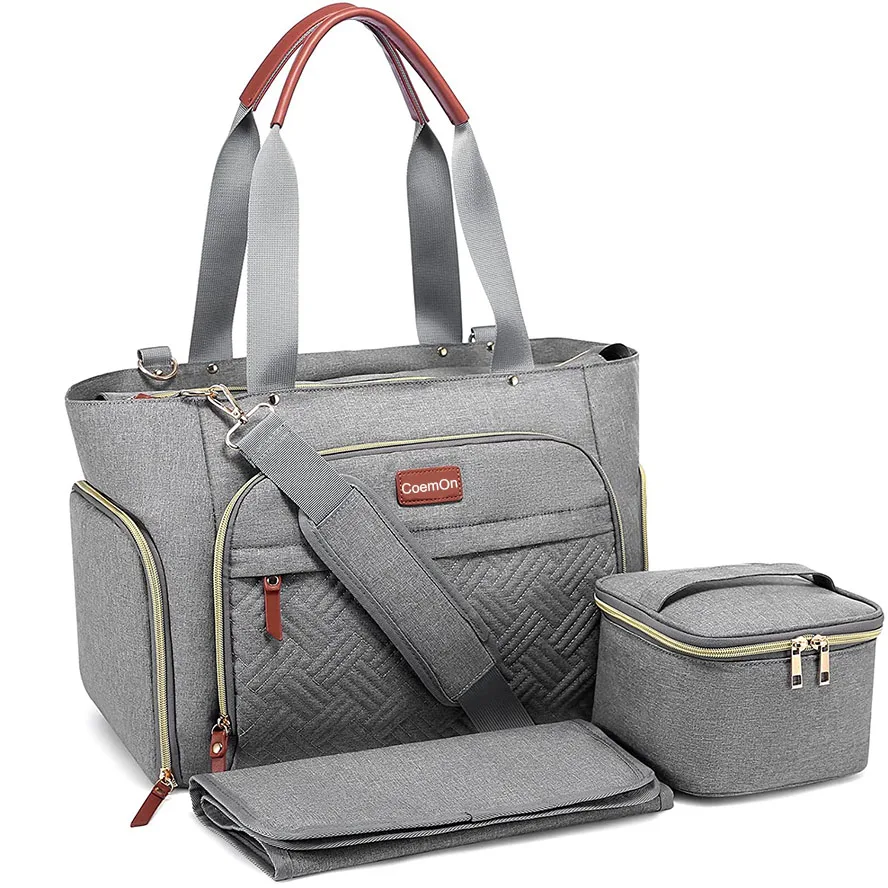 OEM Diaper Tote Baby Bags Set Mummy Travel Nappy Breast Pump Bag with Cooler Work Bag for Women Breastfeeding Mom Changing Pad