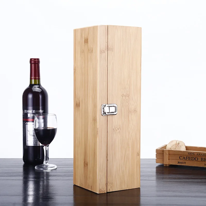 Bamboo Wooden customization pattern LOGO Bamboo Wood Wine Case with Tools Set Wine Storage Box Gift for Wine Lover