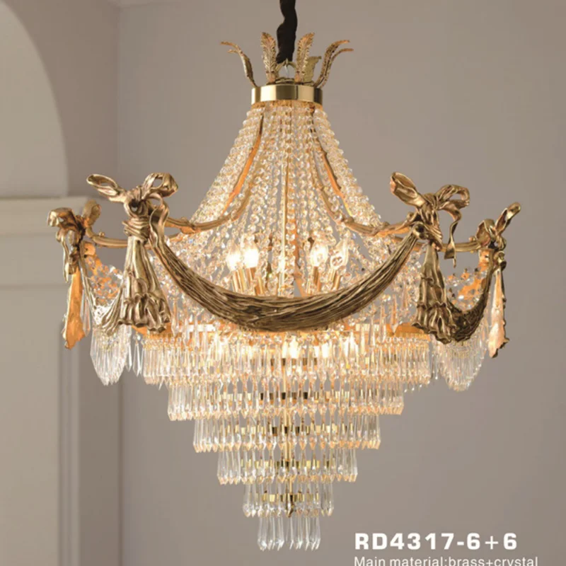 Crystal Pendant Lamp Chandelier Lighting High Wall Ceiling Mount LED Brass French Empire CE Antique Hotel Villa Custom Luxury 12