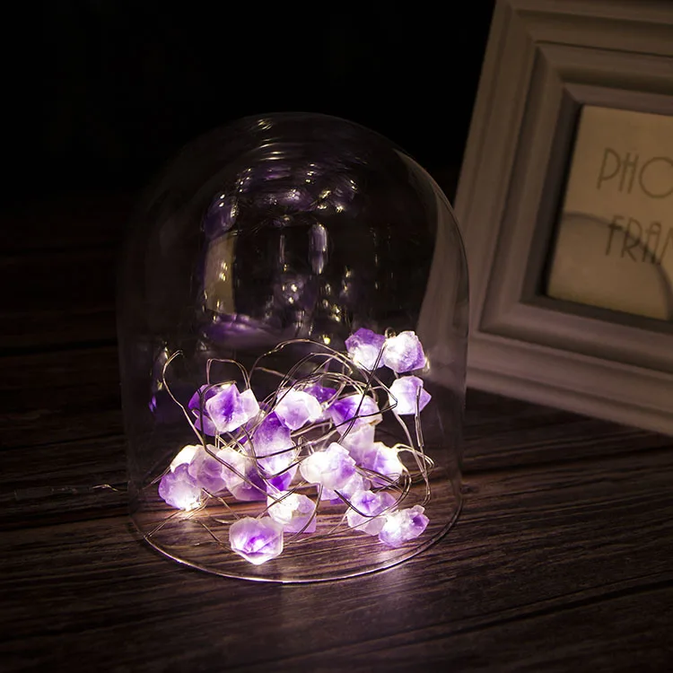 
25 Crystal Gemstones Christmas Decoration Battery Operated Natural Amethyst LED String Light 