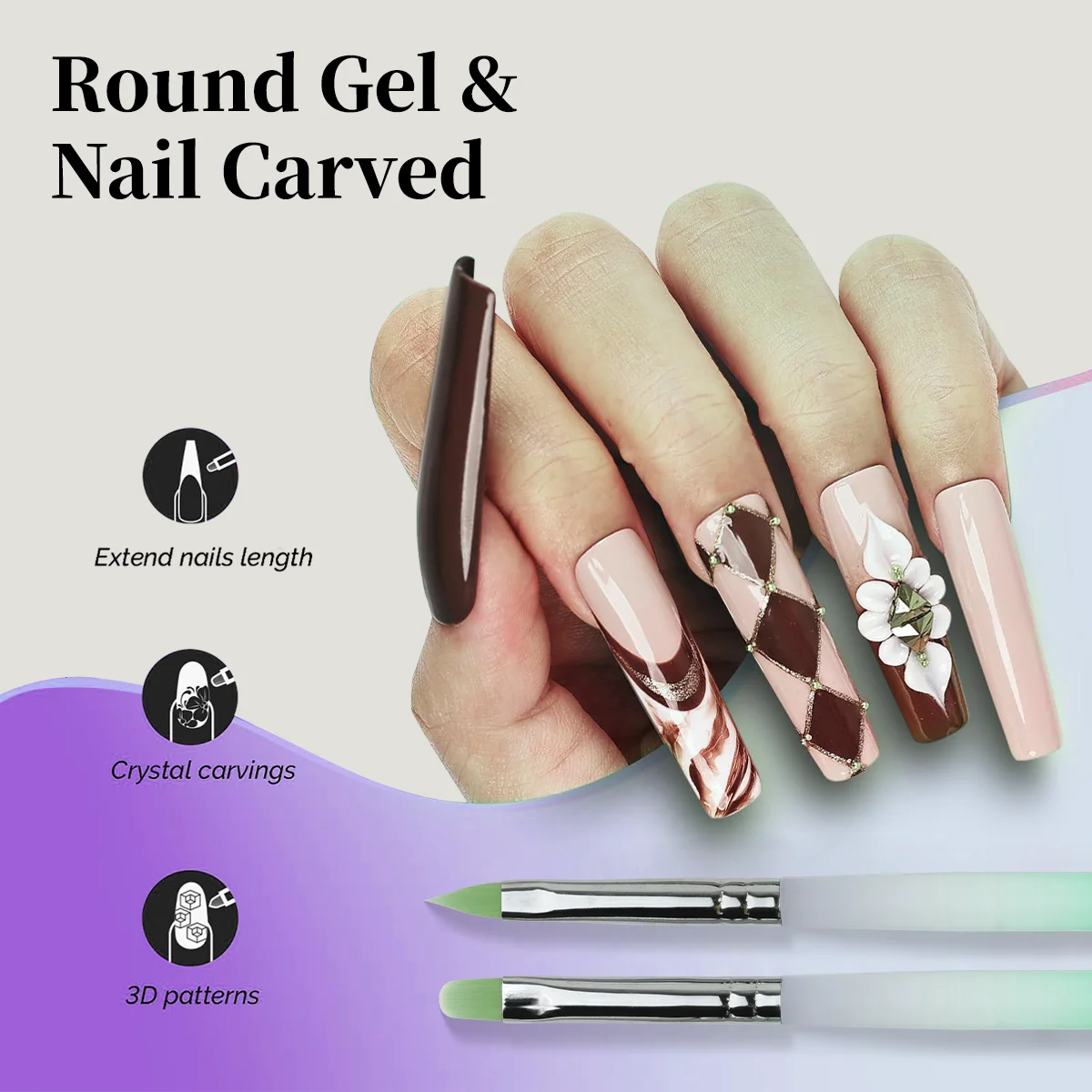 Nail Supplier Factory Nylon Hair Green Gradient Acrylic Handle Art Liner Brush Nail Polish Brushes