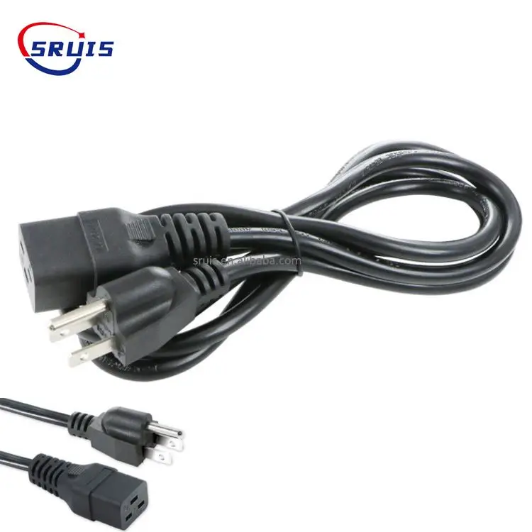 C15 Lockable Extention Cord USA Black Cable 3 Pin USA Plug Connector Ac C15 Power Cable For Industrial Equipment