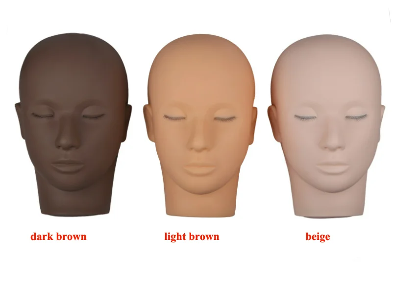 Eyelash Extension Training Practice Head Flat Silicone Realistic Mannequin Model Head With 3 Layers Eyelashes