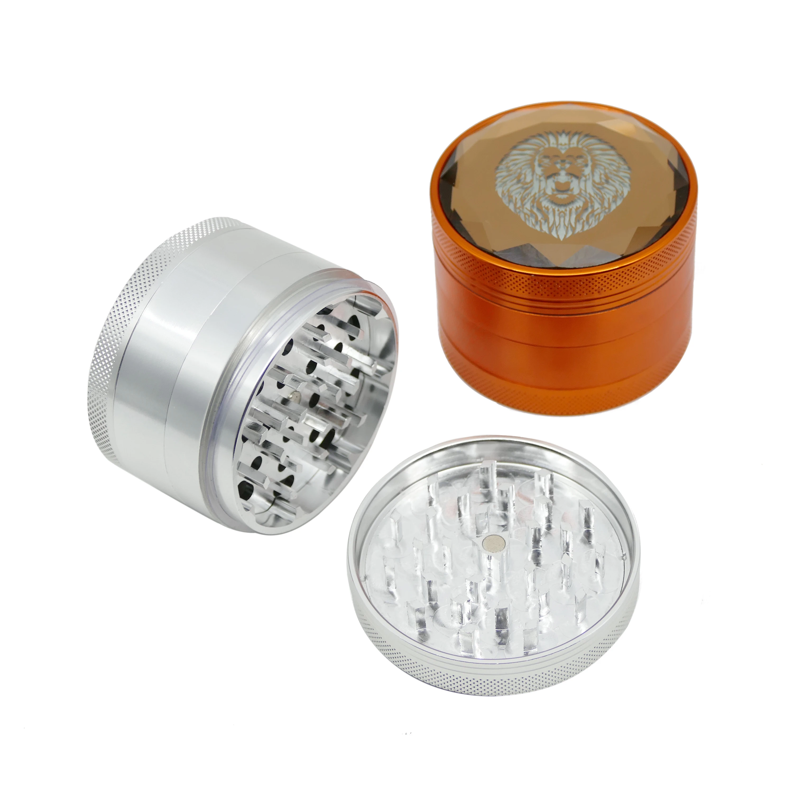 Custom Logo Aluminum Grinder With High-quality Glass Lid Herb Grinder 63MM Tobacco Grinder For Smoking accessories