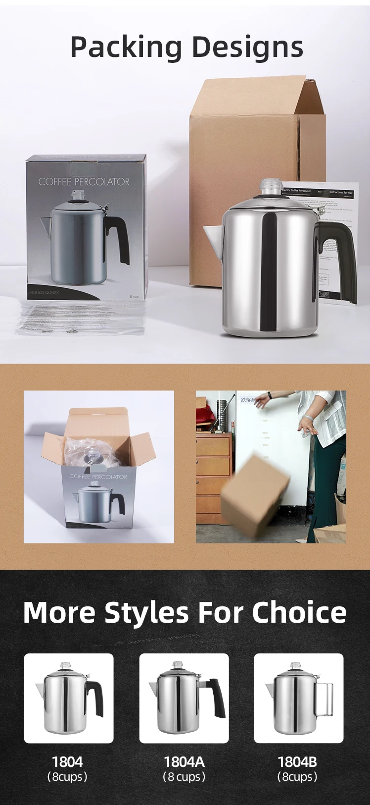 home appliances induction stainless steel coffee drip instant heat kettle 1.2L 8 cups