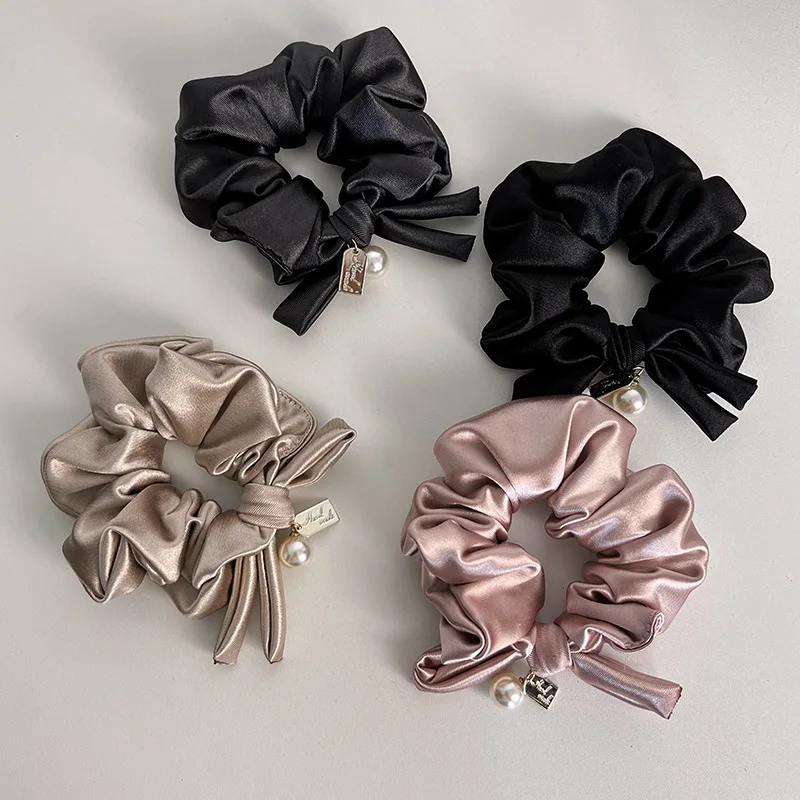 pearl Hair Scrunchies Women Accessories Fabric Elastic Hair Band Hair Ties Girls Pearl Satin Scrunchies