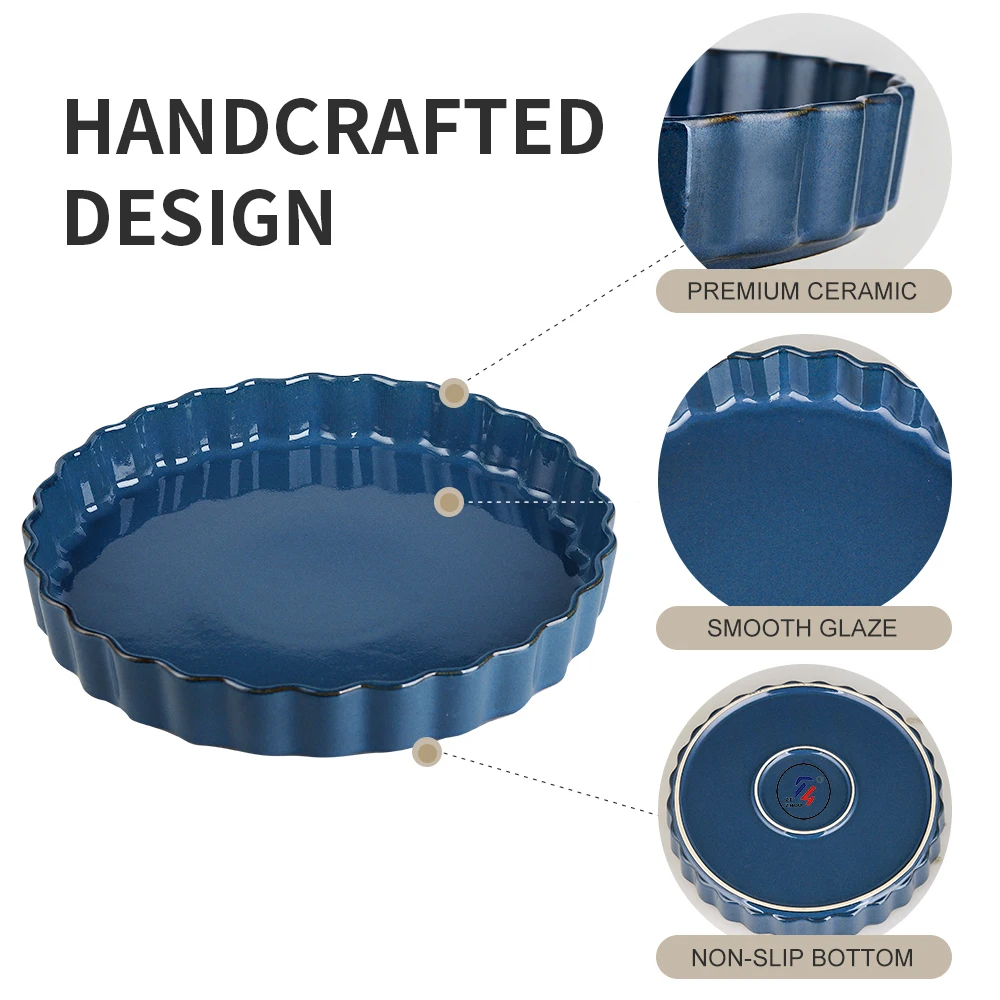 China Factory Wholesale Nordic Ceramic Round Fluted Tart Pan Easy To Clean Nonstick Quiche Pan