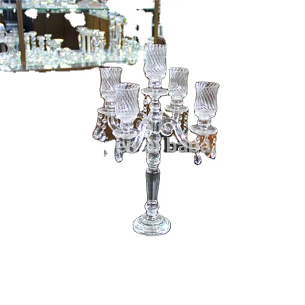 Transparent Antique 3 arms lotus Crystal Candelabra For Religious Activities