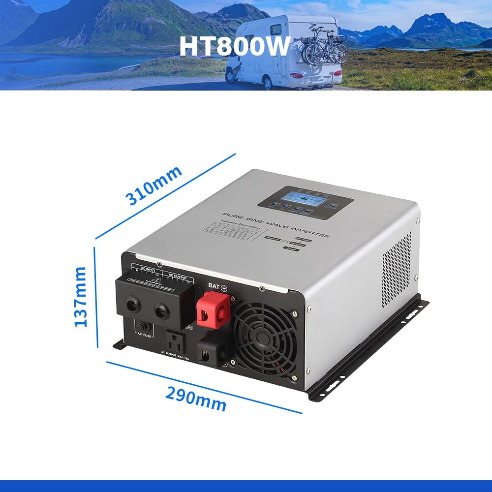 1200W Pure Sine Wave Inverter with AC Charger DC 12V to AC 120V Output Off Grid Low Frequency Inverter for Lithium, Sealed,AGM