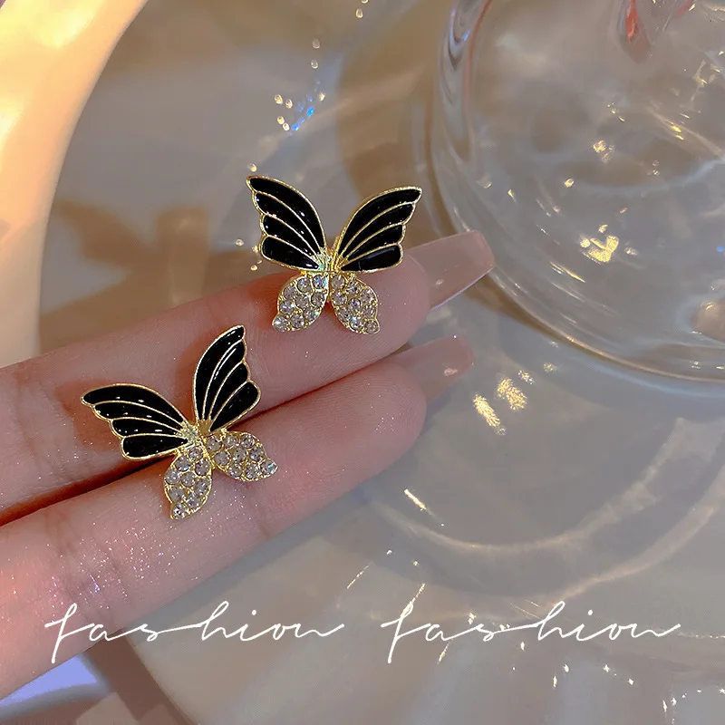 Two Ways Wearing Black Butterfly Earrings 2022 S925 Silver Needle Long Tassel Pearl Earrings for Women