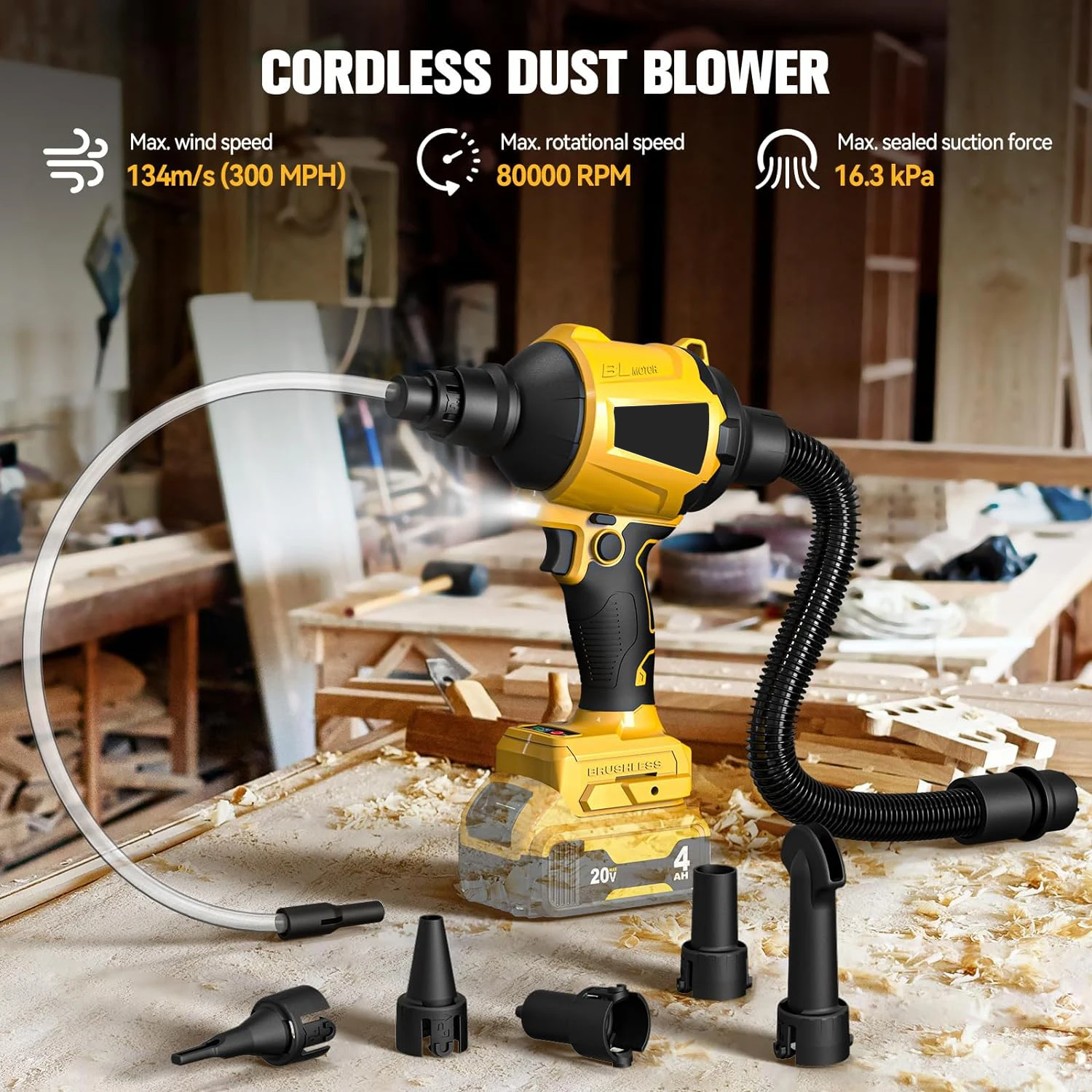 Cordless Dust Blower for Dewalt 20V Battery, Leaf Blower Brushless Handheld Blower Sawdust Blower 447 MPH/39 CFM