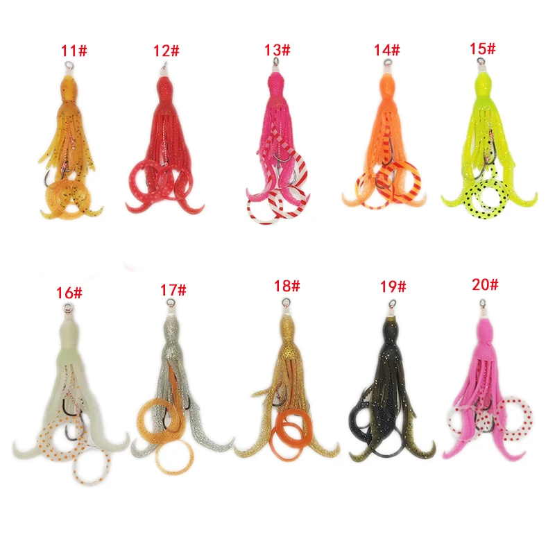 Luminous Octopus Squid Skirt Sea Fishing Wobbler Bait Fishing Tuna Lure Jig head Hook 100mm Fishing Soft Lure