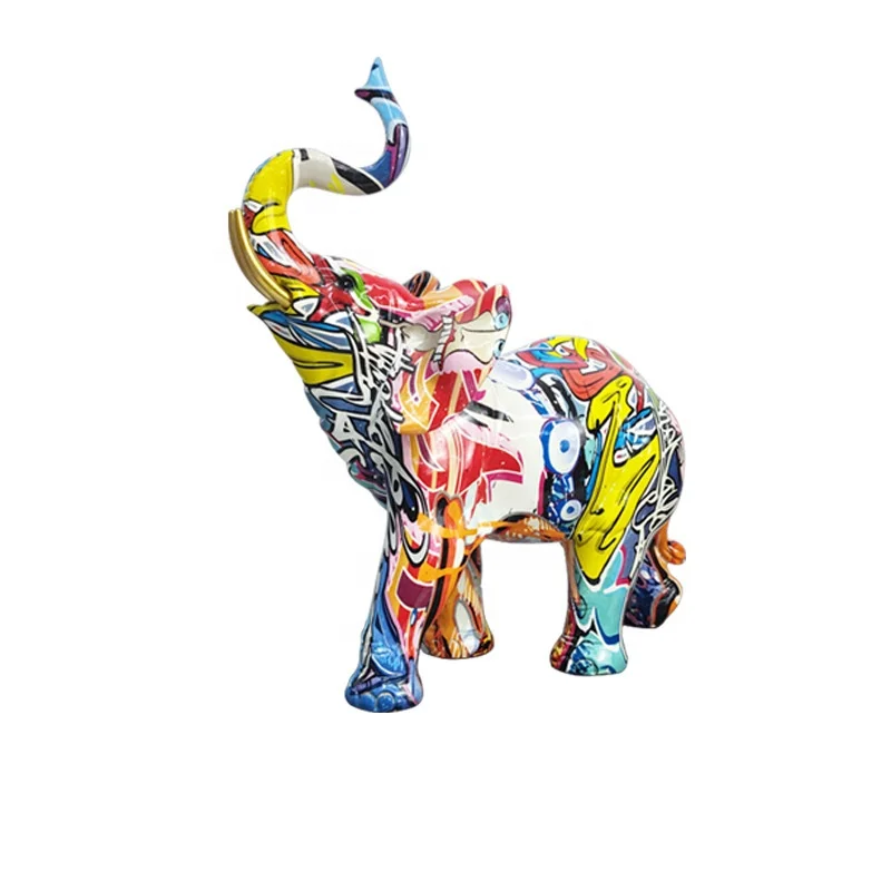 Home Source Nordic Painting Graffiti Elephant Sculpture Figurine Art Elephant Statue Creative Resin Crafts Home Decoration