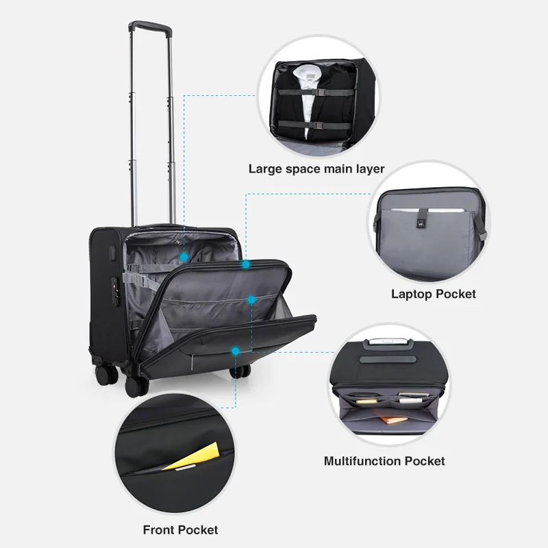 Hanke 16 18 inch carry on boarding luggage laptop wheeled bag under seat small trolley business travel cabin suitcase