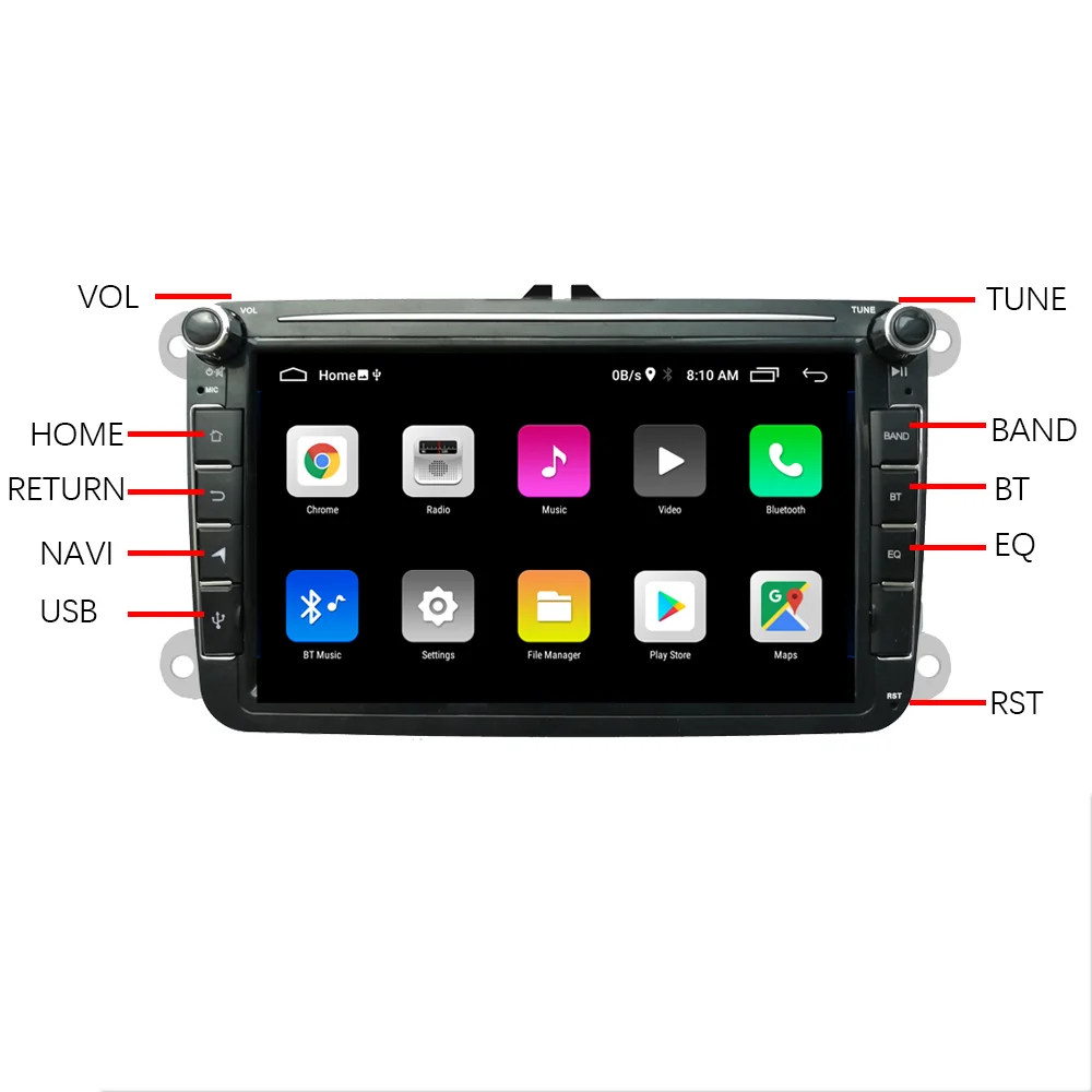 8 inch 1280*720 IPS screen 2Din Android car radio player for Vw mirror link BT USB GPS navigation autoradio multimedia stereo