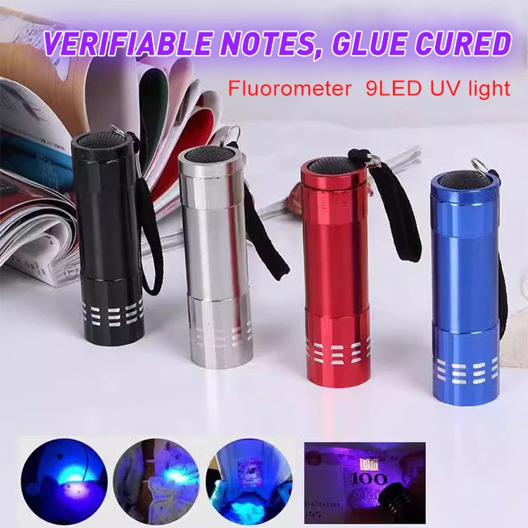 Howlighting 9 LED Violet Torch Mini Aluminium Banknote Checking Torch UV Curing Fluorescent Test Light