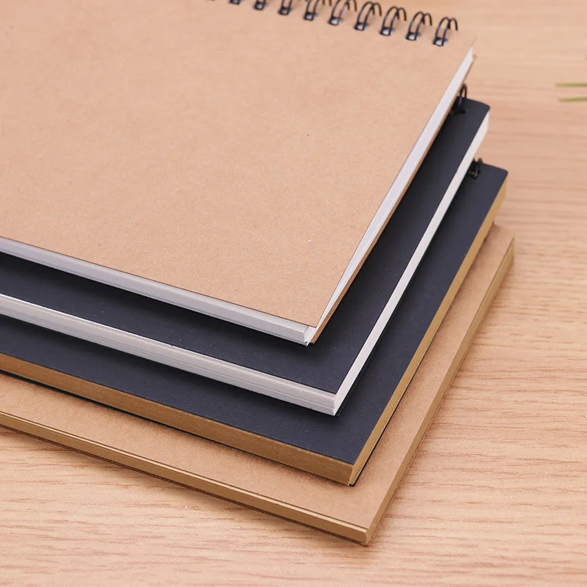 Retro Spiral Coil Sketchbook Kraft Paper Notebook Sketch Painting Diary Journal Student Blank Book Memo Notebook