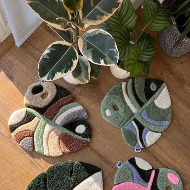 Custom Colorful Green Leaf Shaped Foot Mat Handmade Washable Carpet Fluffy Fur Area Rugs for Living Room