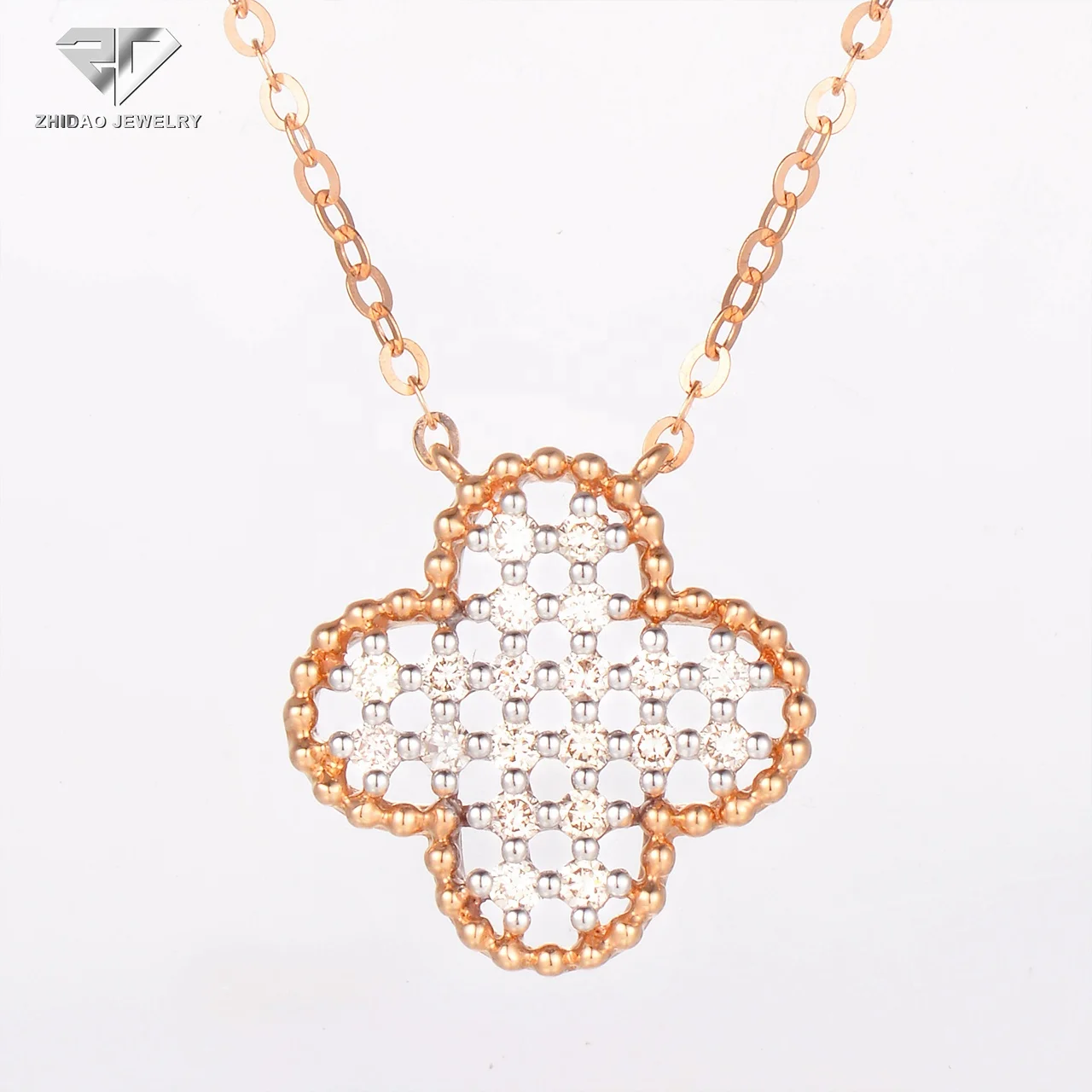 Wholesale charm diamond jewelry pure 18k gold necklace jewelry lucky four-leaf Clover diamond pendant necklaces for women