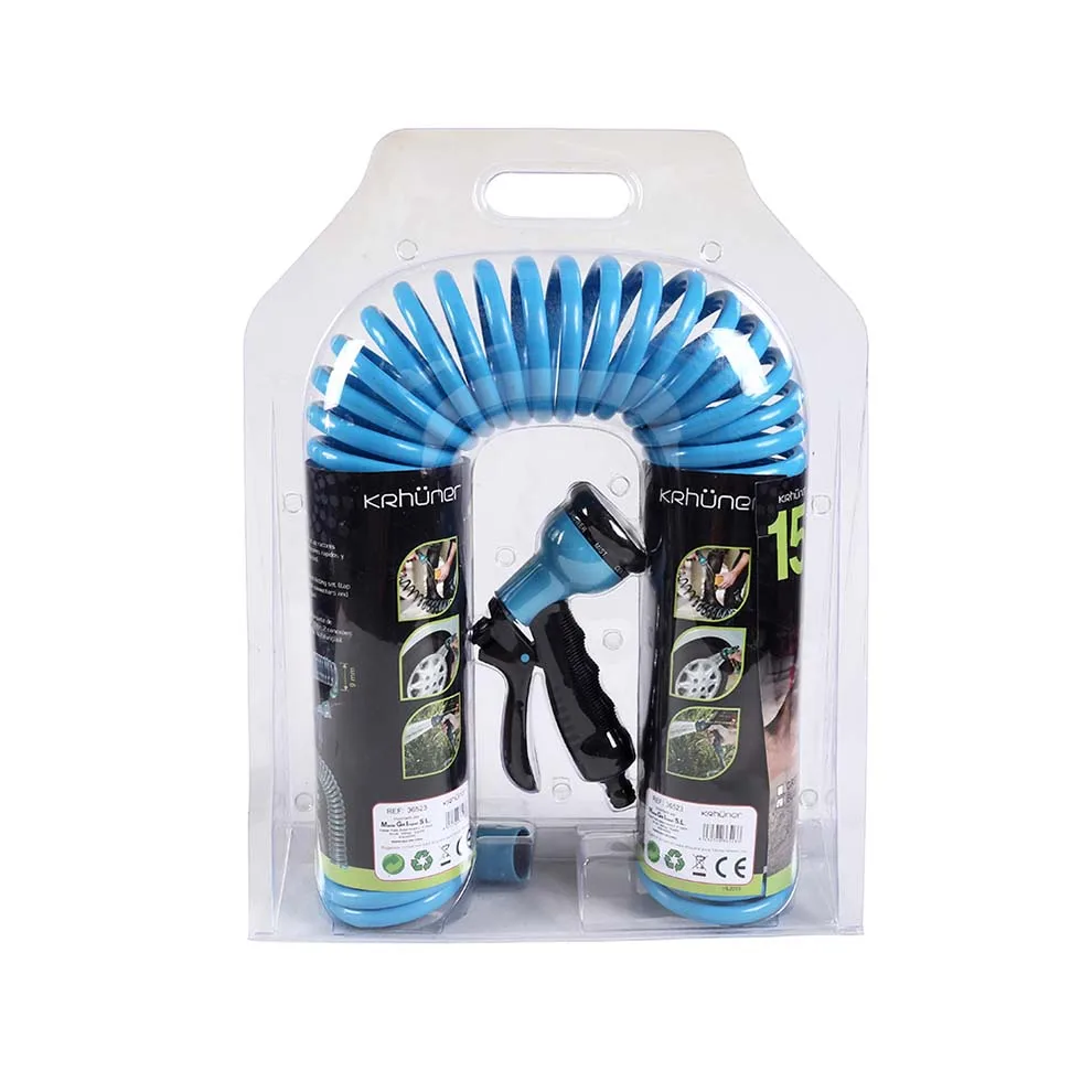 Garden Coil Hose Pipe 50 Feet Retractable Recoil Watering Hose with 8-Pattern Spray Nozzle