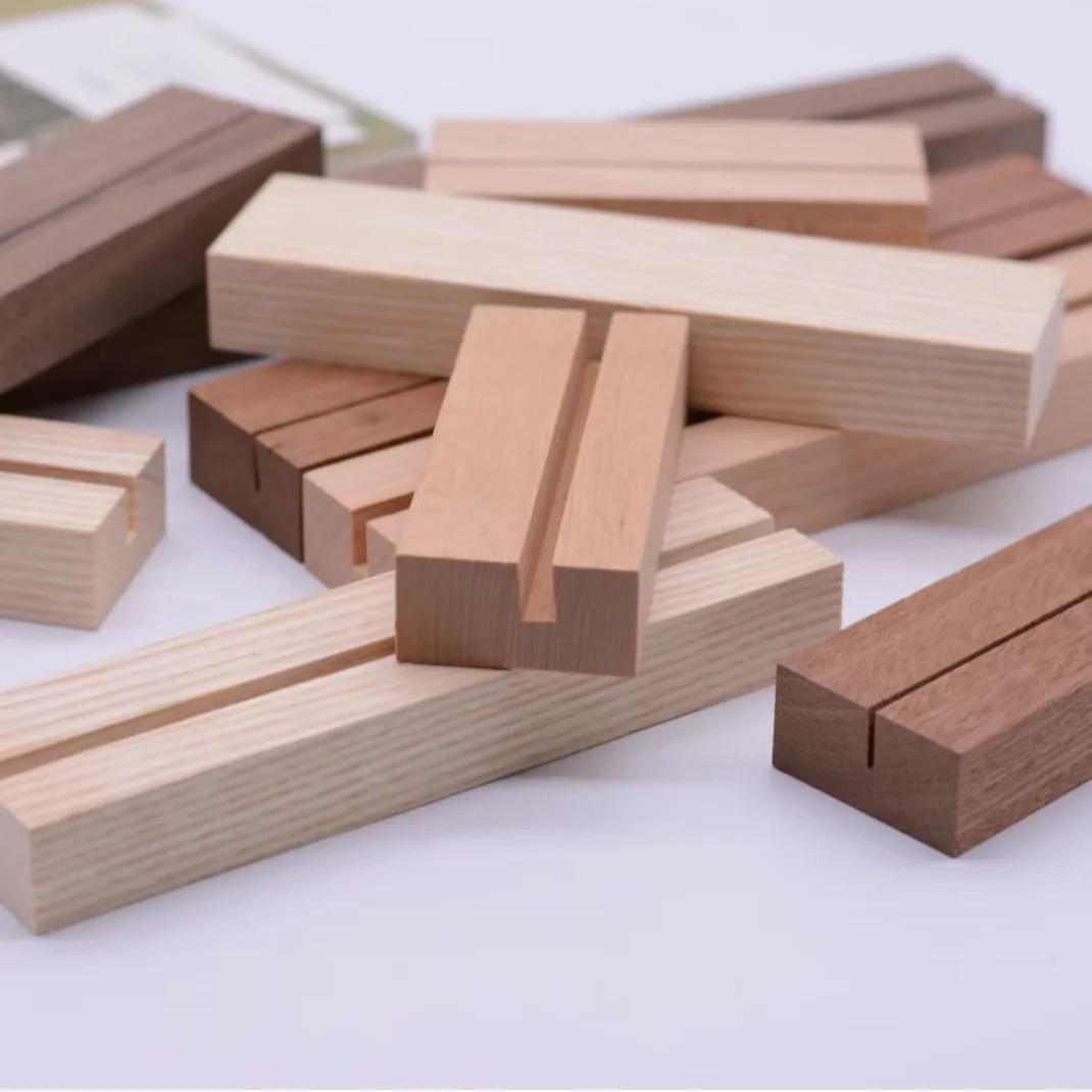 Solid wood DIY business card wooden base postcard photo holder card wedding picture stand wood photo card holder base