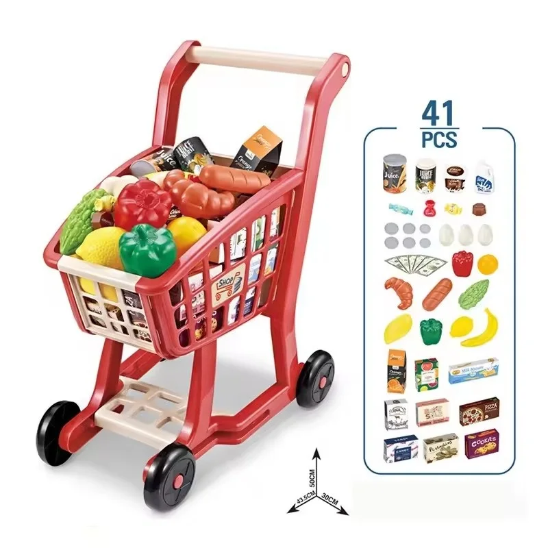 KSF New Style Kids Plastic Supermarket Trolley Shopping Trolleys Cart Pretend Toy Mini Shopping Cart For Children Toys