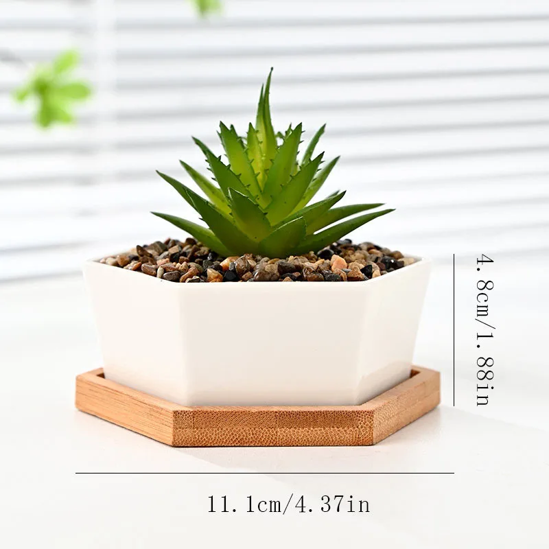 Ceramic flowerpot New white creative succulent flower bamboo tray potted plant roman style flower pot