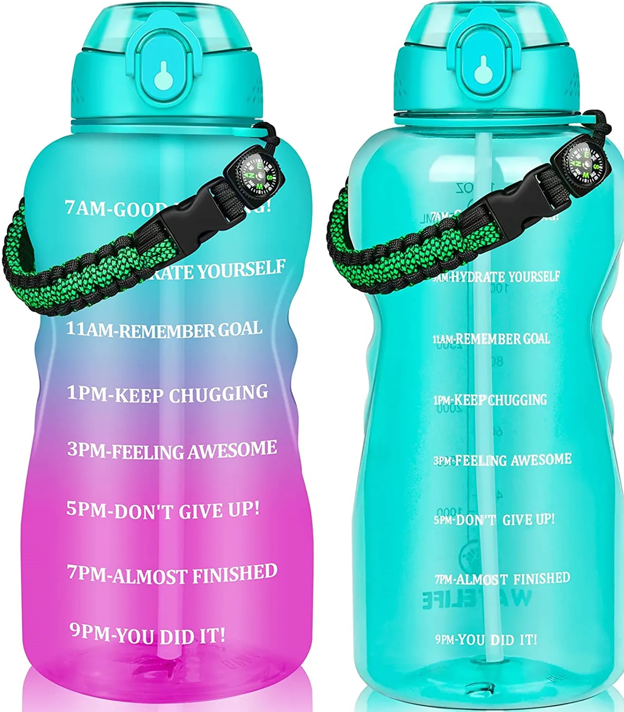 Large Half Gallon/64oz Motivational Water Bottle with Time Marker & Straw,Leakproof Tritan BPA Free Water Jug,Ensure You Drink E