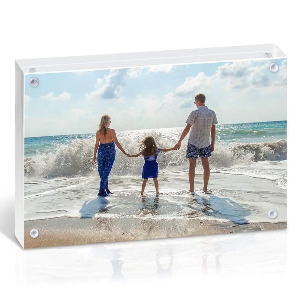 4x6' Clear Double Sided Acrylic Frames Block Desktop Frameless Magnetic Photo Frame