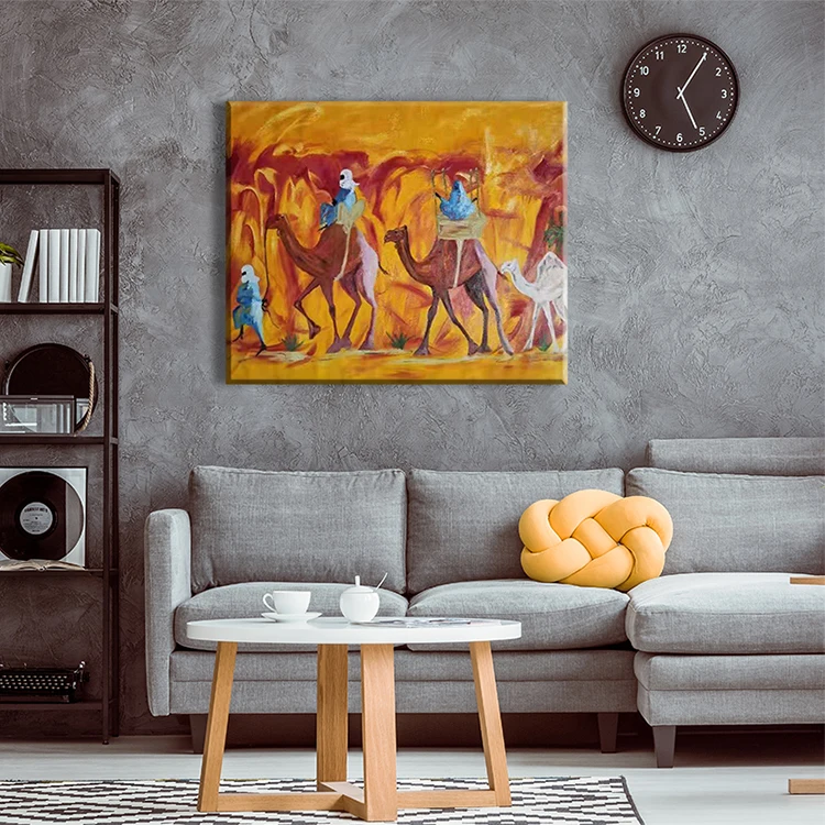 Custom Design Handmade Artworks Middle East Modern Muslim Decorative Desert and Camel Canvas Wall Art Islam Oil