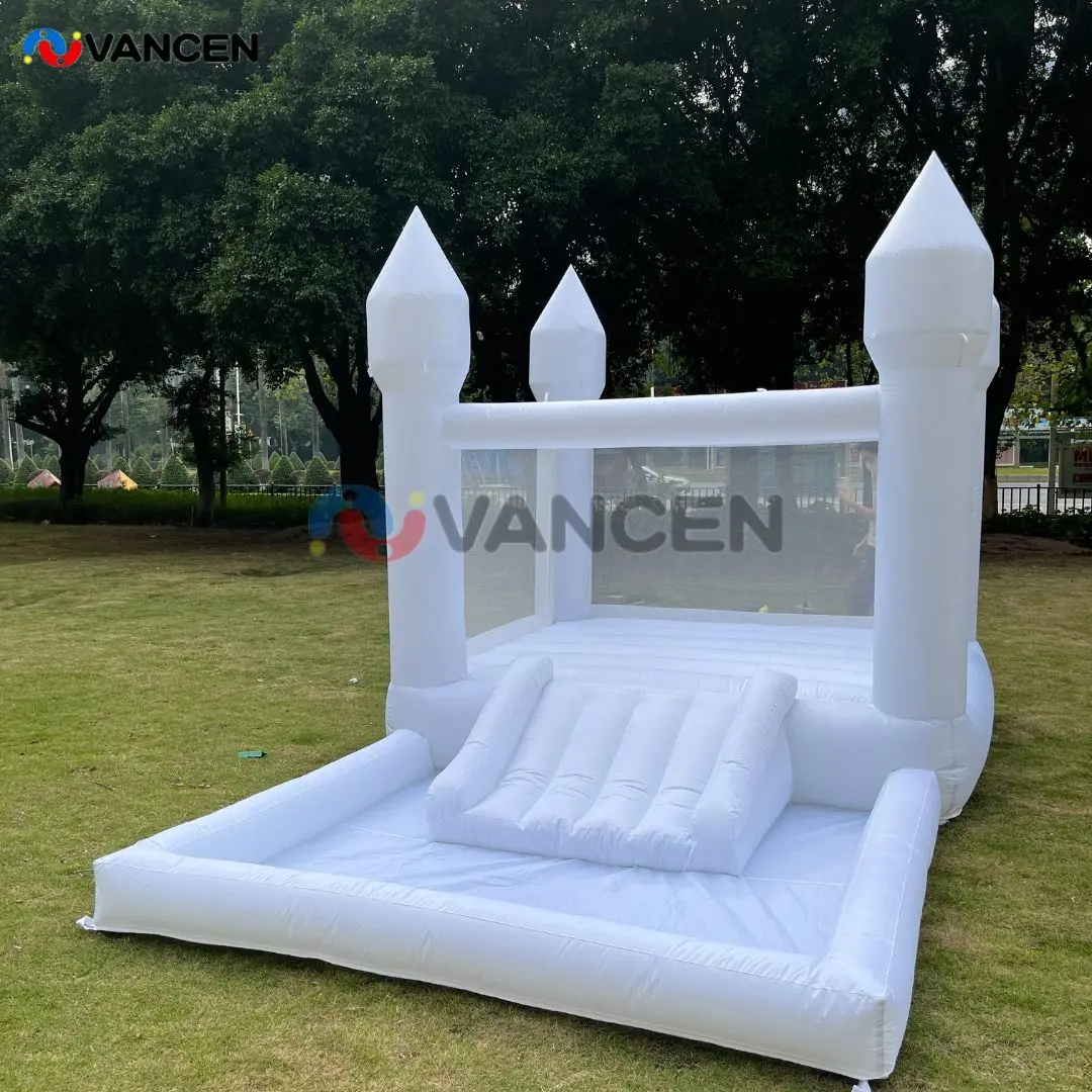 8x13x8ft Kids White Bounce House Inflatable with slide and ball pit with Oxford Fabric toddler Bounce house for Soft play party