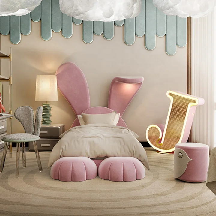 Kids furniture modern beds single children upholstered furniture princess kids child girl bed set for kids children