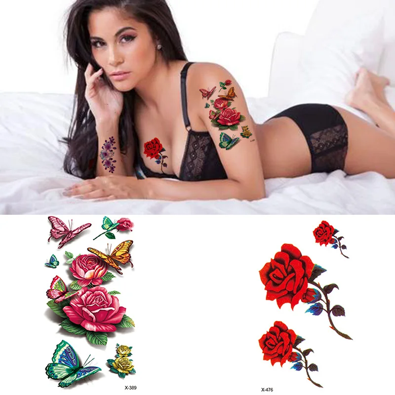 New Arrival Custom Temporary Tattoo Sticker 3D Rose Waterproof Flowers Tattoo Sticker
