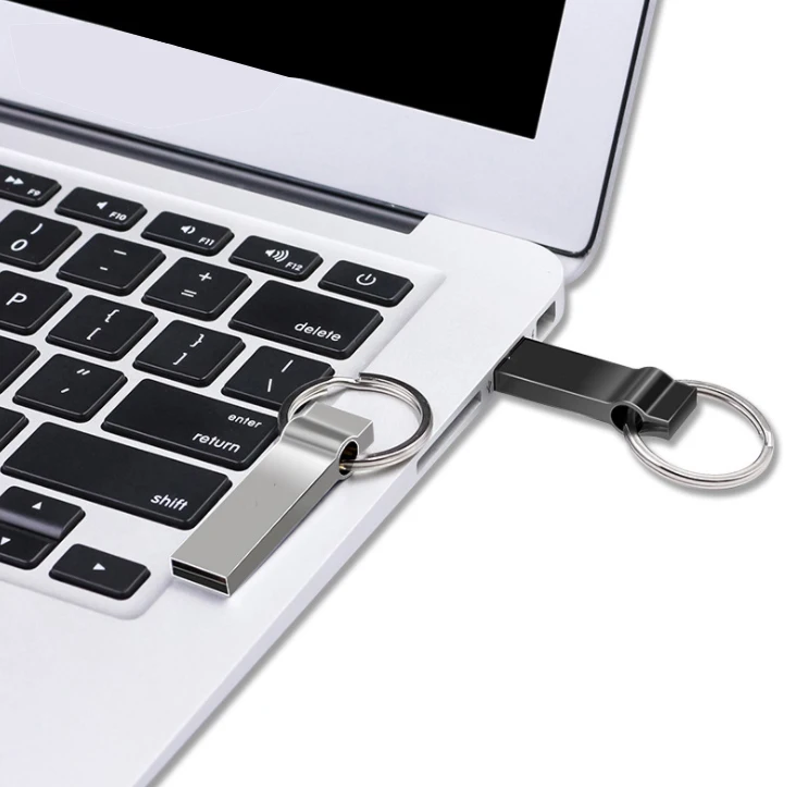 Дешевый водонепроницаемый металлический серебристый USB флеш-накопитель 64 ГБ 32 ГБ 16 ГБ 8 ГБ 4 ГБ U-диск USB 2,0 с кольцом для ключей оптом