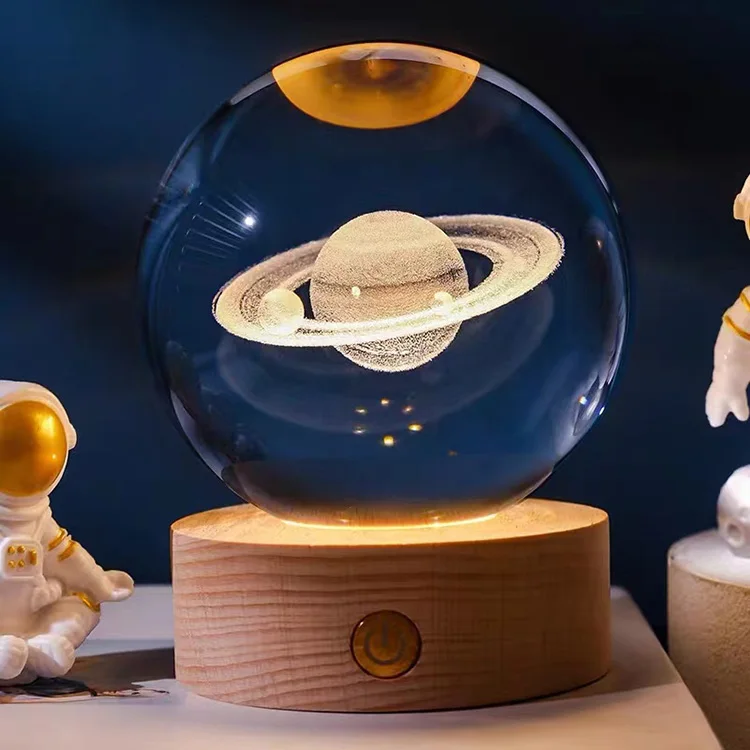 Роскошная Лунная галактика солнечная система Сатурн 3D Хрустальный шар кристалл планета ночник с зарядной сенсорной базой