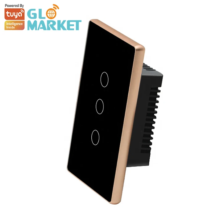 Glomarket US Standard Tuya Smart Life WiFi Switch No Neutral OEM Luxury Design Touch Panel Smart Light Switch 220V