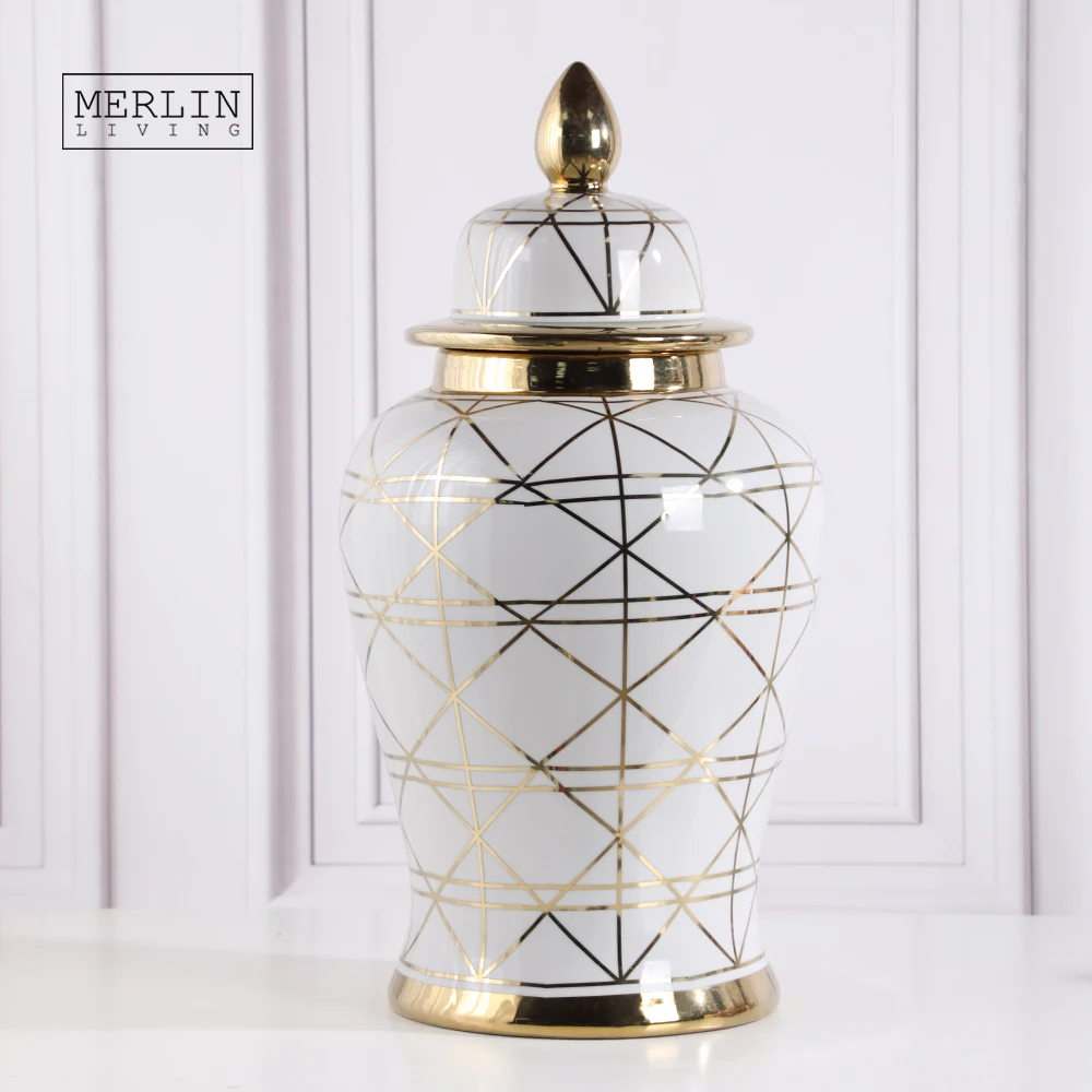 Белая Имбирная банка Merlin из керамики с золотой полосой Роскошный домашний декор для