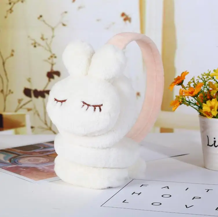thickened plush cartoon rabbit baby ear muffs cute solid color winter warm children hearing protection earmuffs for kids