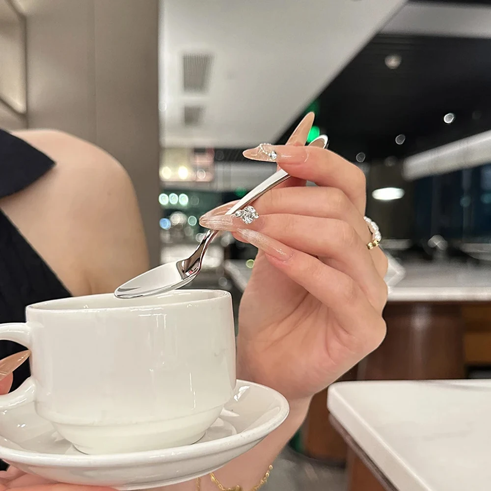 6pcs Small Kitchen Cutlery Stainless Steel Ice Cream Spoon Set Classic Design Silver Metal Spoon Caviar Honey Tea Coffee Spoon