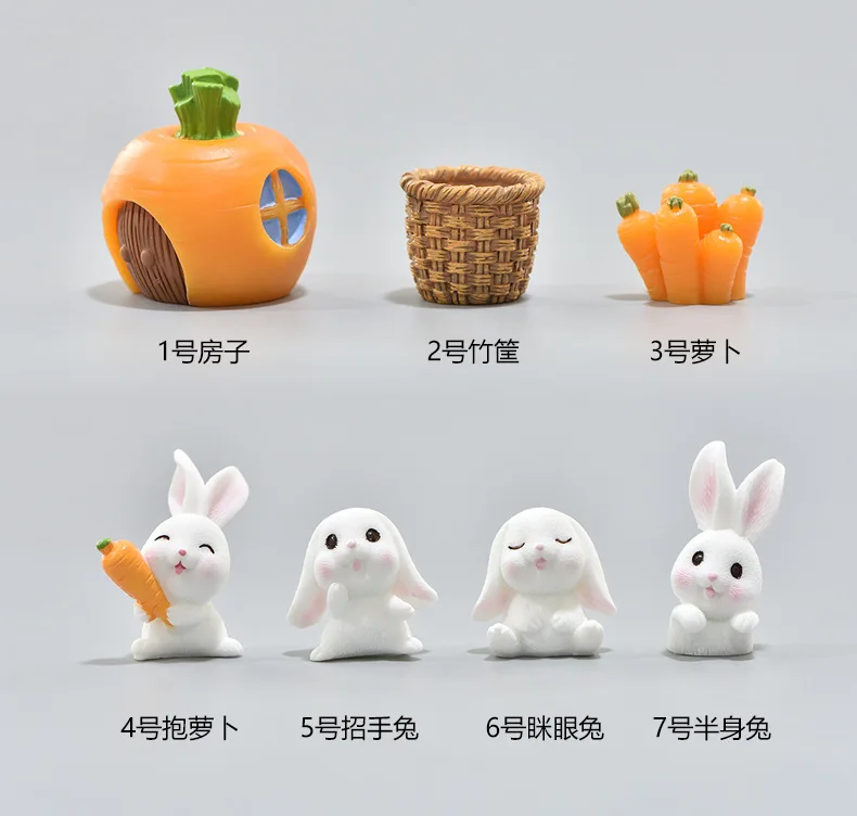 Top Selling Mini Cute Easter Resin Rabbit Decoration Easter Bunny Carrot Figurine For Easter Day