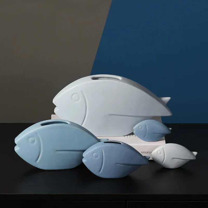 2022 Trending Nordic Modern Fashion Porcelain Abstract Fish Shape Designed Ceramic Decorative Floral Vase For Home Decor