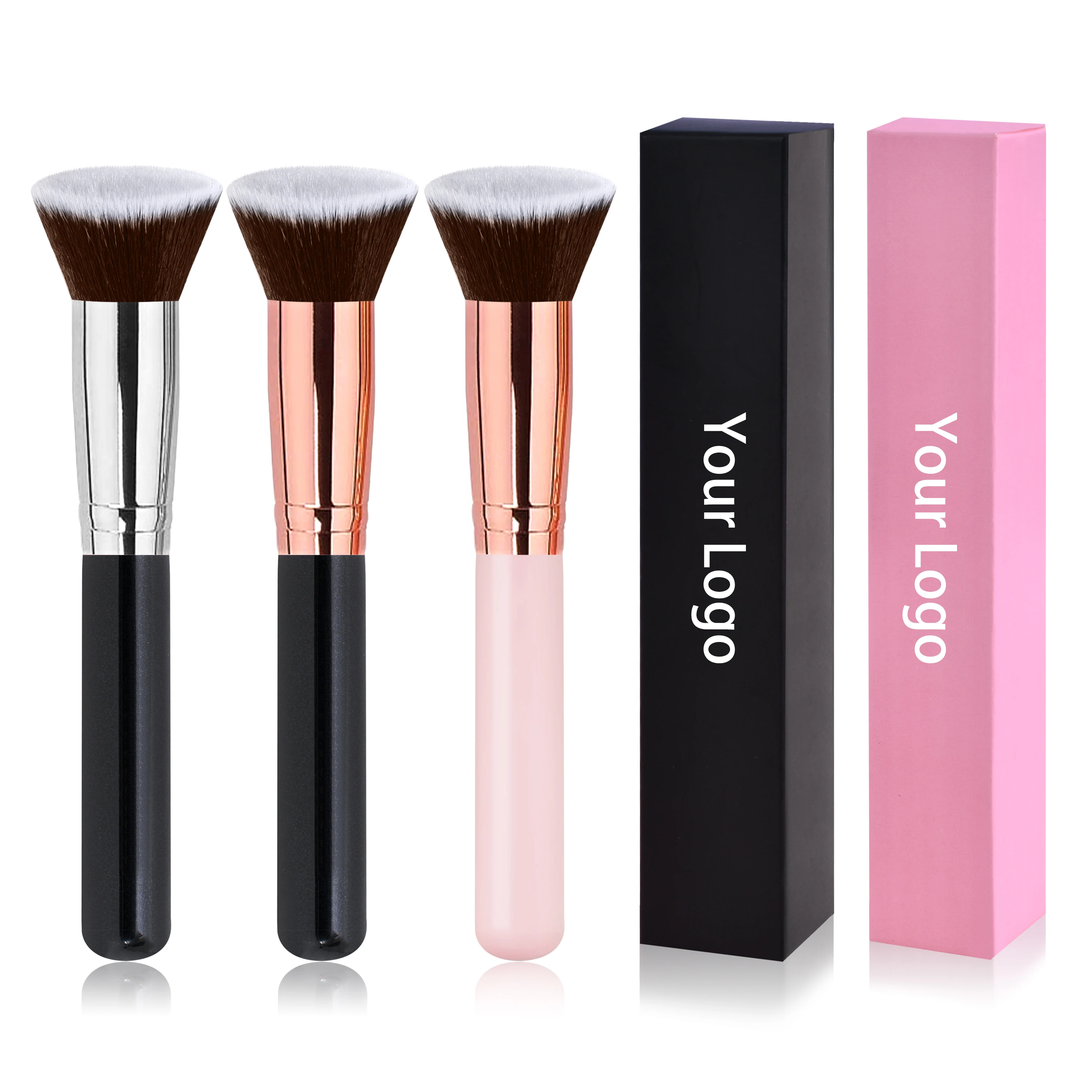 Luxury logo makeup brush Flat Top Foundationi brush contour brush for Liquid Cream Power Pro Quality Synthetic Dense Bristles