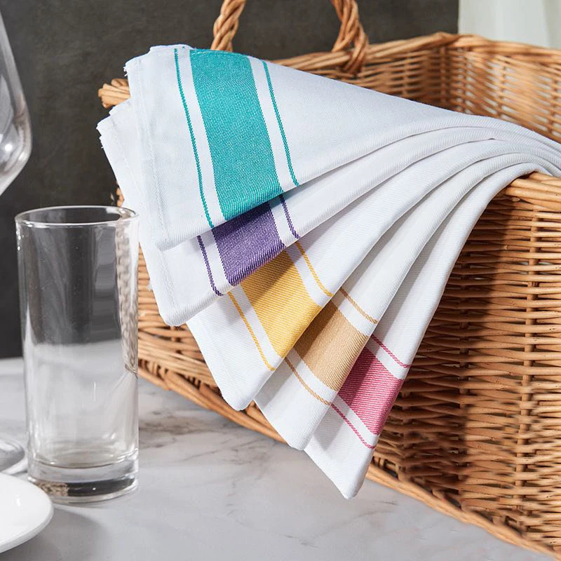 Customized Stripe 100% Yarn-dyed Tea Towels White Linen Cotton Kitchen Towels