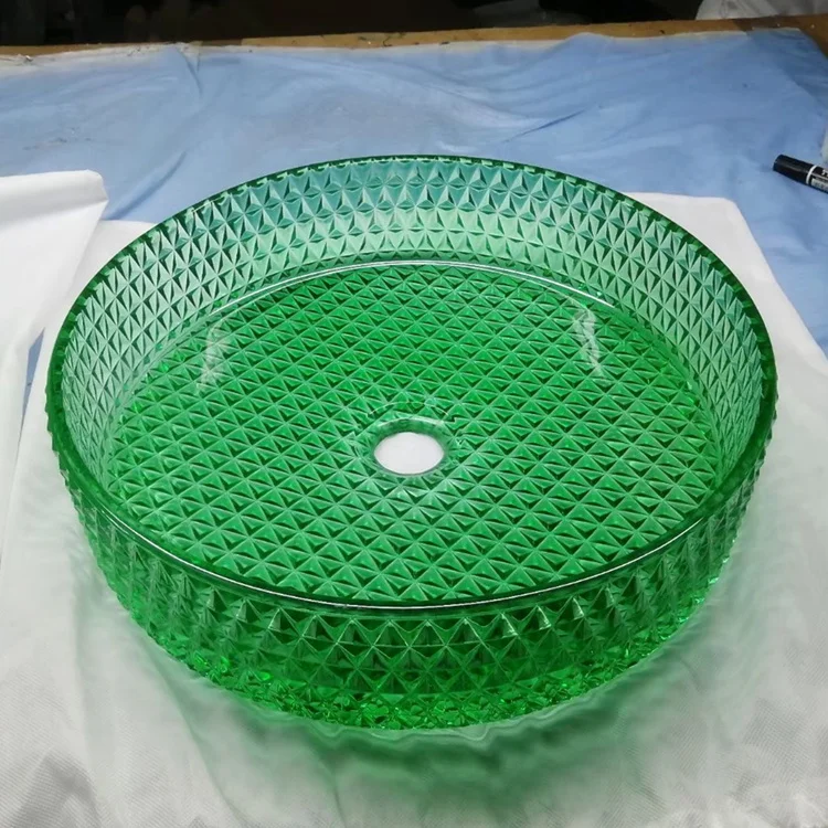 Round blue color glass bowl basin bathroom glass counter top sink