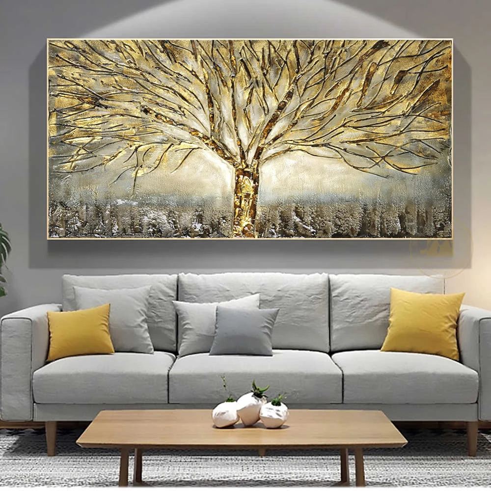 Golden Tree of Life Landscape Abstract Wall Art Pictures Canvas Painting For home Decor Cuadros Living Room Decoration
